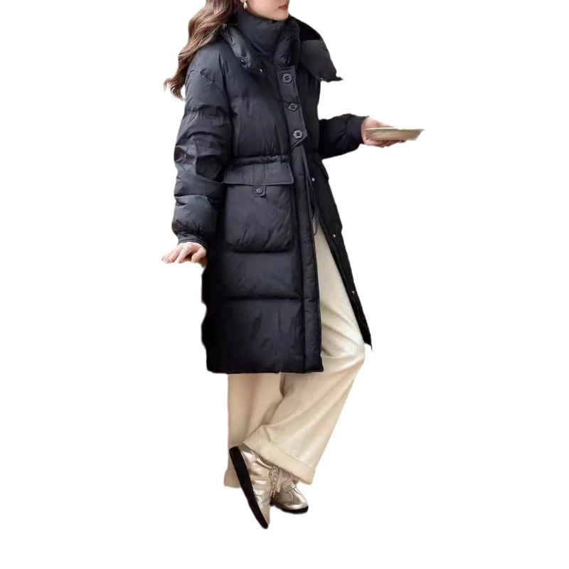 2024 новый зимний удлиненный пуховик с толстым капюшоном