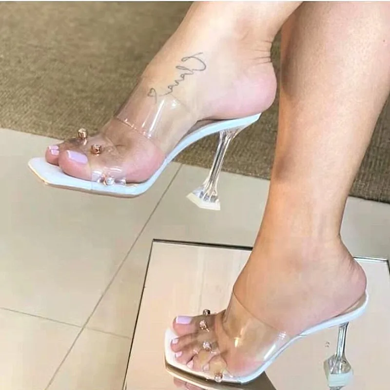 

New Women's High-heeled PVC Sandals 2022 Summer Sexy Women Slippers Open Toe Glass Heel Slippers Transparent High-heeled J266