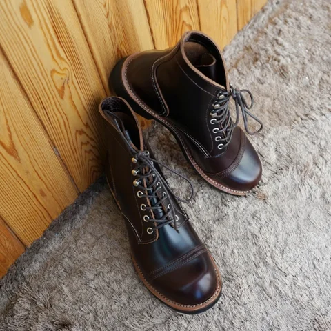 Классические кожаные мотоциклетные ботинки в стиле ретро с круглым носком, 8111