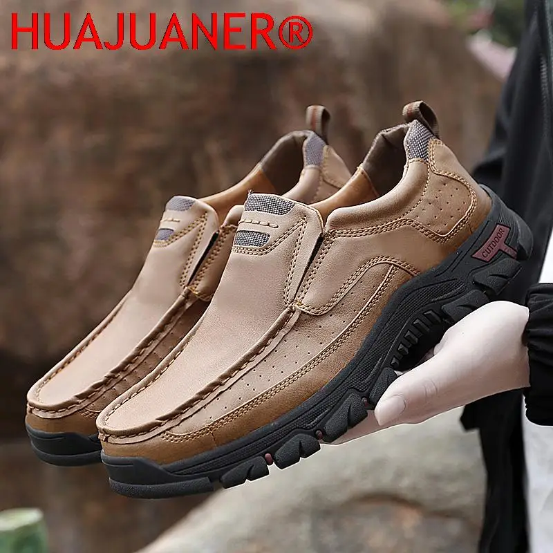 

Мокасины мужские кожаные ручной работы, модные повседневные лоферы, кроссовки для отдыха на открытом воздухе, прогулок, без застежки, больш...