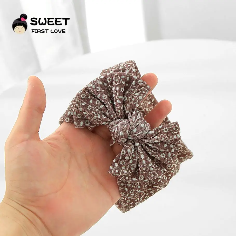 

Baby Girl Print Bow Headbands Soft Stretch Nylon Elastic Hair Bands Printed Design Bowknot Turban Babies Hair Accessories
