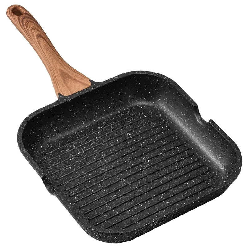 

Stove Grill Pan Non-Stick Square Grill Pan Induction Steak Bacon Pan With Granite Coating, 9.5 Inches