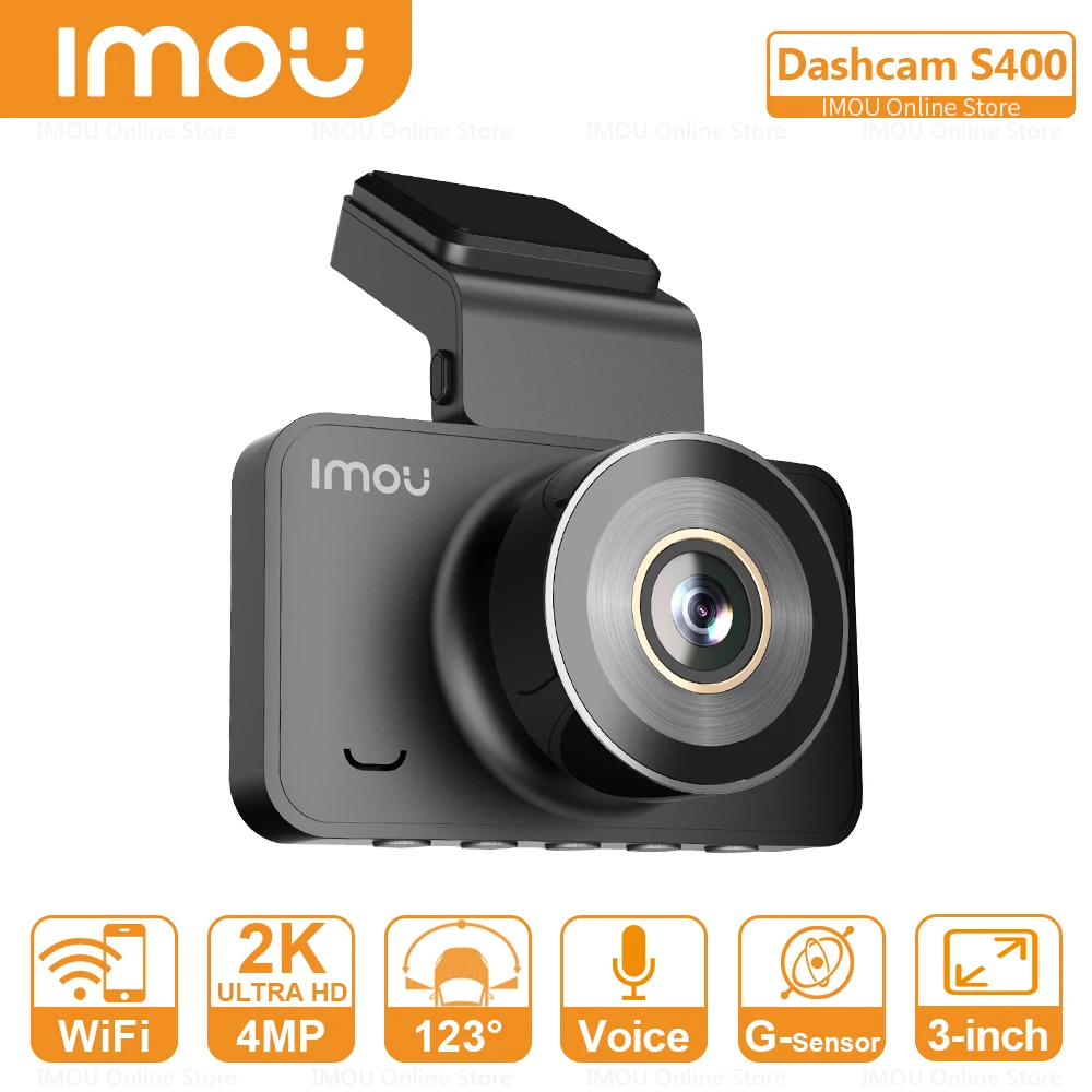 

IMOU 2K@30fps QHD 4MP Dash Cam S400 3inch IPS Screen Voice Control Built-in Wifi Hotspot G-Sensor 24h Parking Monitor Max 128G