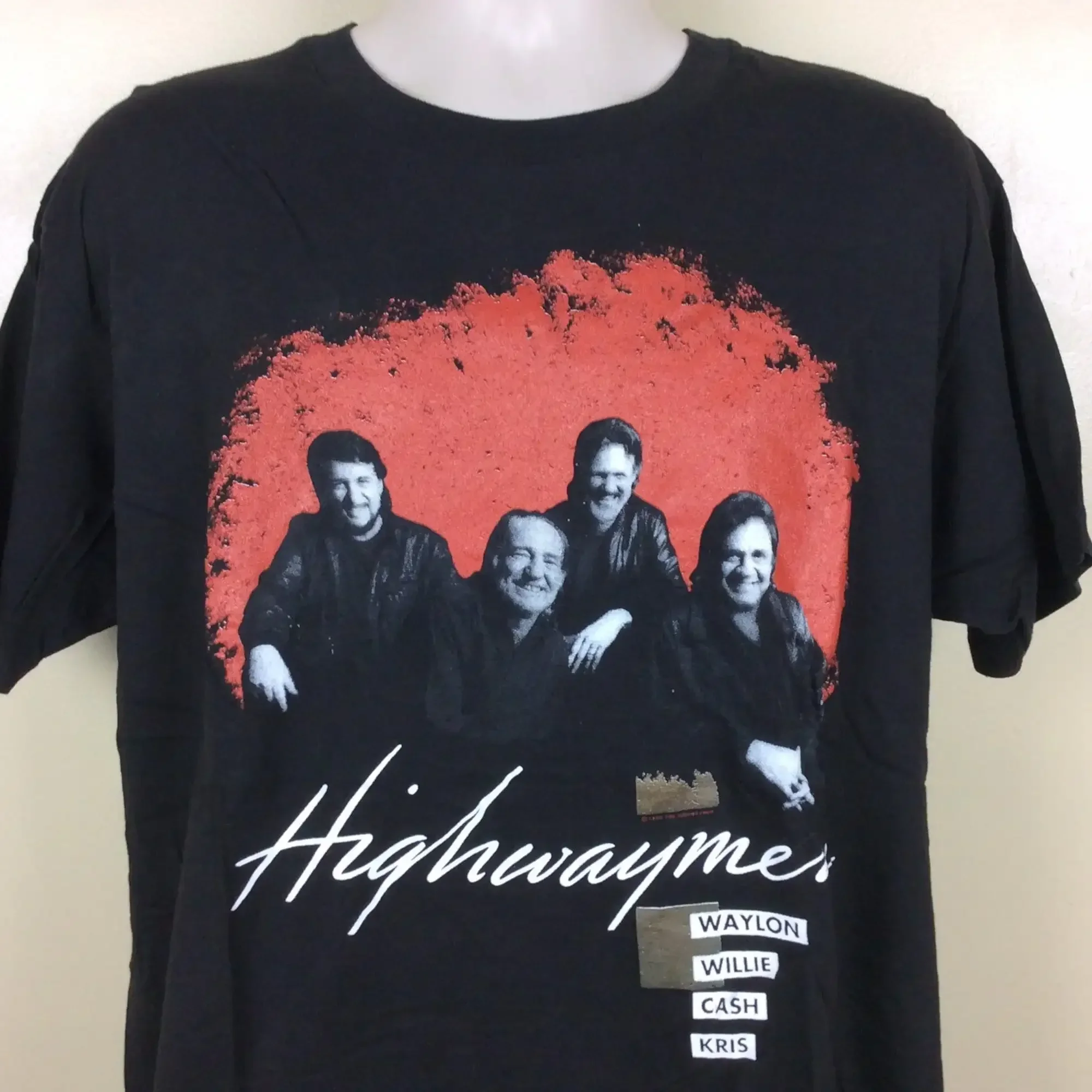 Фото Винтажная футболка 1990 года с изображением группы Highwaymen, черная, размер XL, 90-е годы, Уилли Нельсон, Джонни Кэш, Вейлон Дженнингс, Крис Кристоферсон, кантри-музыка №1
