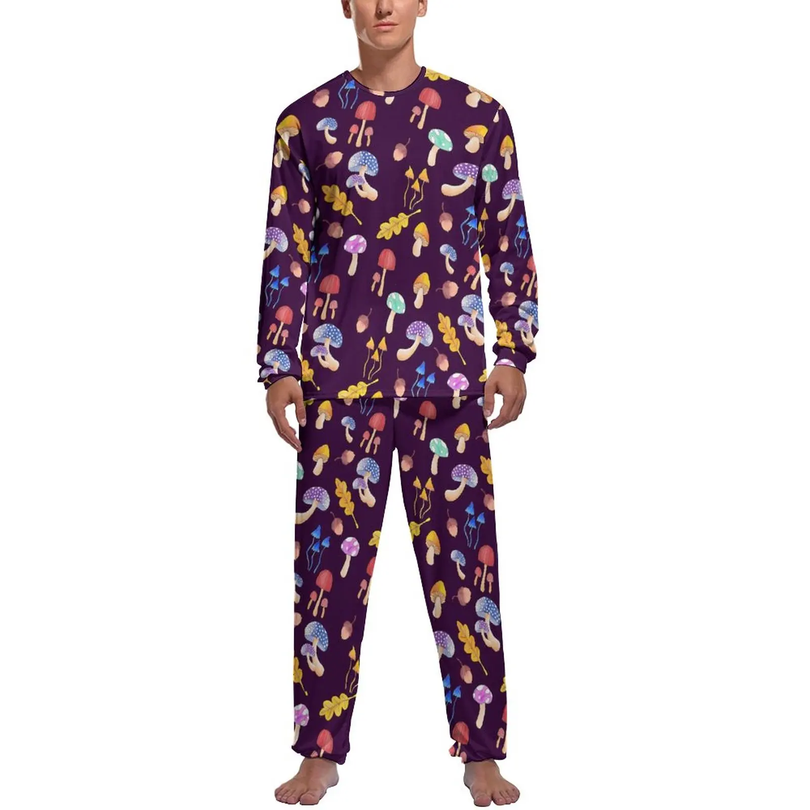 

Magic Mushroom Pajamas Long Sleeves Colorful Forest Mushrooms 2 Pieces Casual Pajama Sets Spring Men Pattern Cute Nightwear