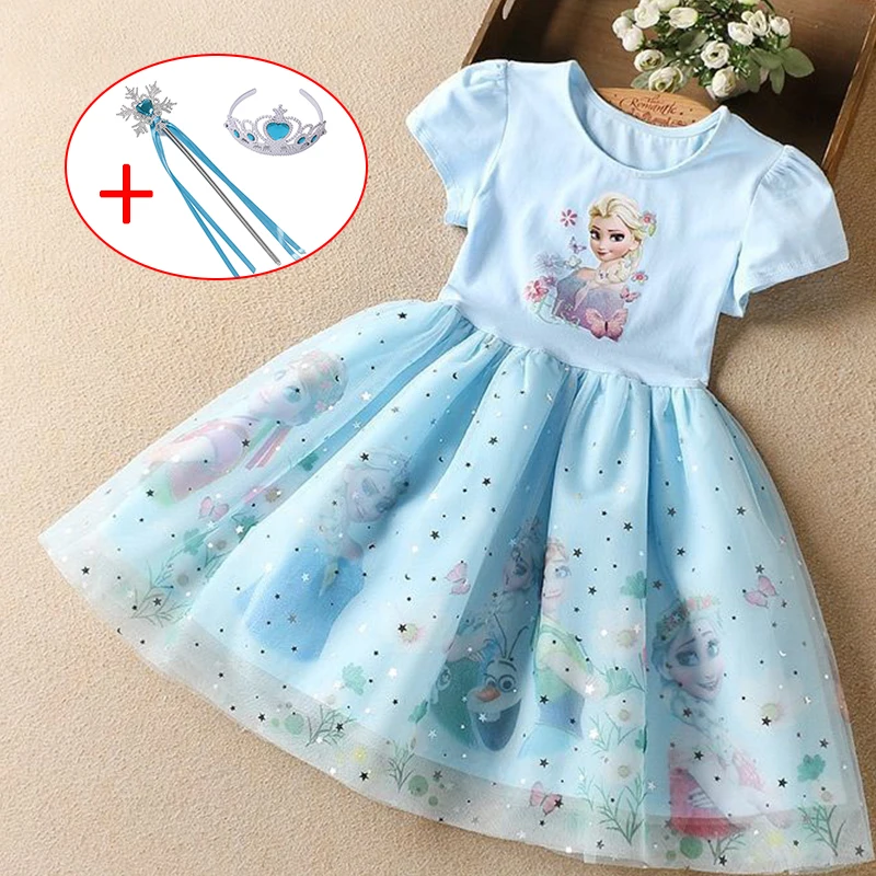 2023 Girls Dress Cartoon Summer Frozen Fashion Children's Elsa Princess Baby Girl Toddler Short Sleeve Cute Party Dresses 2-10Y