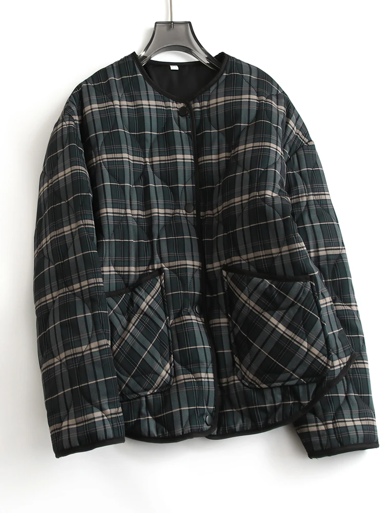 Клетчатая передняя карманная свободная утягивающая верхняя одежда с круглым