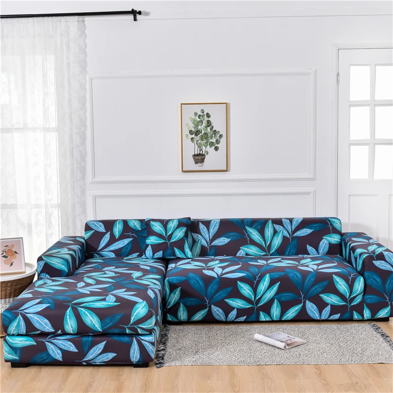 

Leaves Print Spandex Sectional L shape Sofa Cover All-inclusive Elastic Couch Slipcover Furniture Protector for Living Room