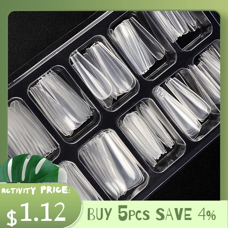 

100pcs/box Clear Transparent Seamless Fake Nails Full Coverage False Nails Tips Short T-shaped Water Drop Full Sticker For Nails