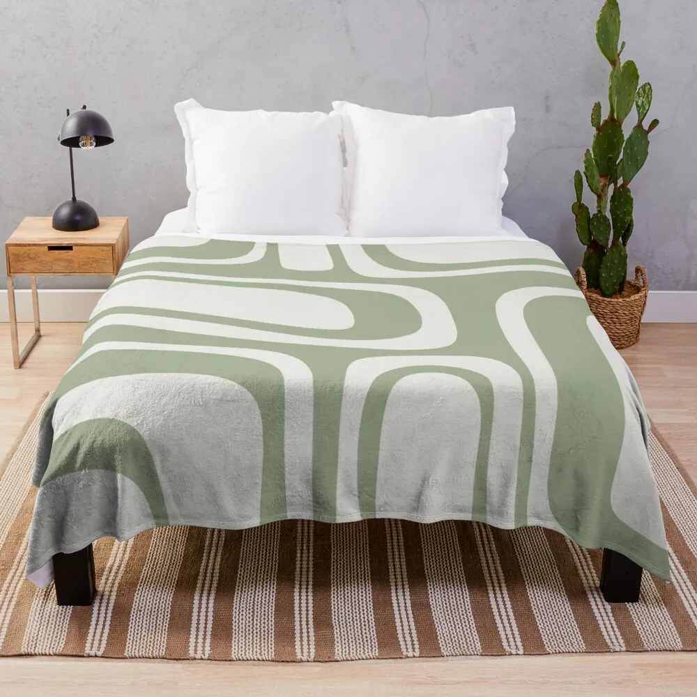 

Palm Springs Mid Century Modern Abstract Pattern in Sage Green and Nearly White Throw Blanket