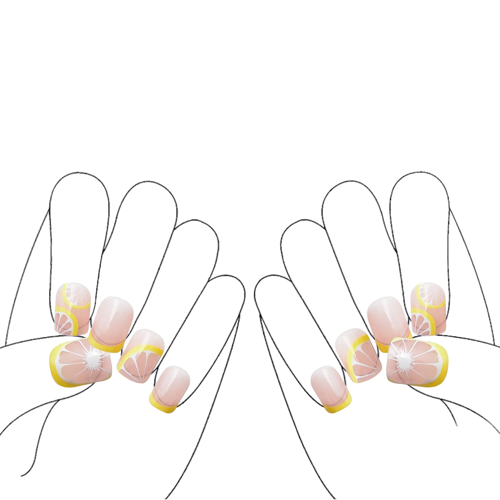 

24 Pcs/Pack Short Fake Nails with Design Pattern Square Squoval Shape False Nail Tips with Jelly Glue DIY Cartoon Flower Plants