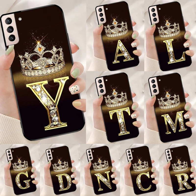 Letter Monogram Gold Marble Phone Case For Samsung Galaxy S22 S21 S10 Plus Note 20 Ultra Note 10 S20 FE Cover Fundas