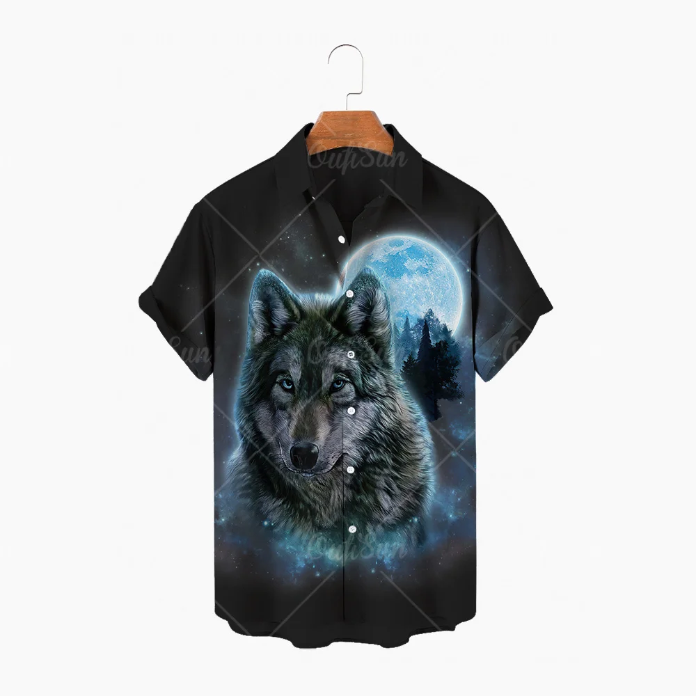 

The Most Fashionable Short Sleeve Shirt Animal Wolf Tattoo Red Pattern 3D All Hawaiian Shirt from Beach Casual Men's Shirt