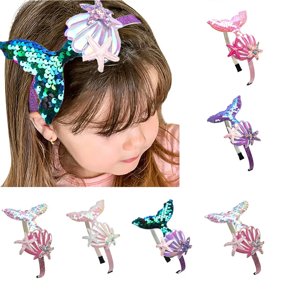 

Girls Hairbands Mermaid Headwear Color Sequin Shells Shiny Princess Sweet Children's Hair Accessories Photo Prop Party Headbands