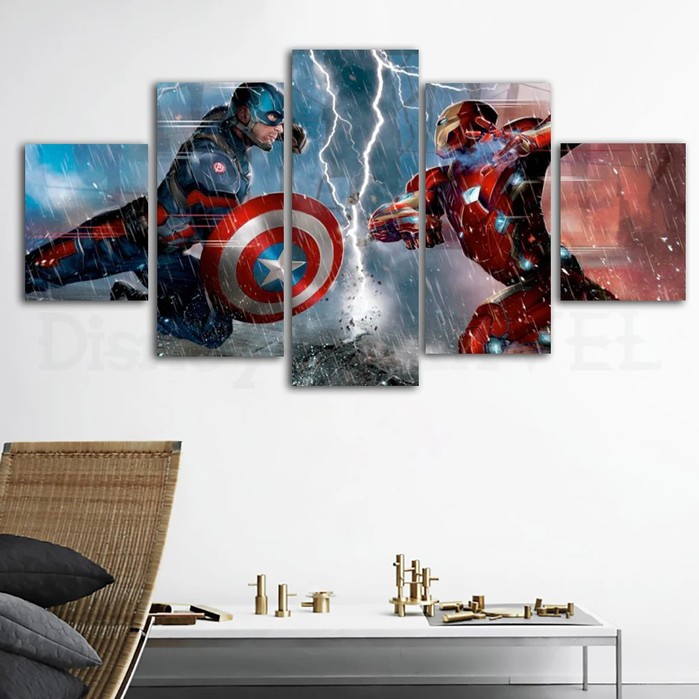 

Картина на холсте «Железный человек», Капитан Америка, 5 шт., серия, печать Фильмов Marvel, плакат, Настенная картина в американском стиле для украшения