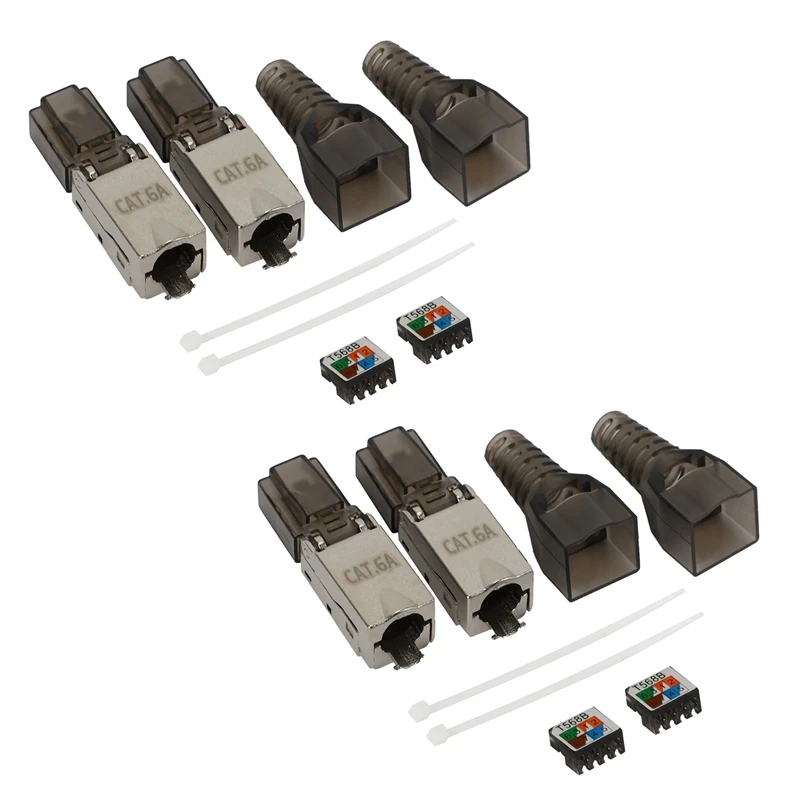 

4 шт. Cat6A экранирующая кристальная головка соединитель Rj45 металлический модуль без инструментов разъем штекер компьютерный кабель адаптер