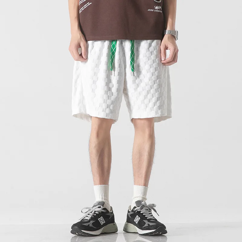 High Quality Men's Summer Shorts Loose Checkerboard Golf Half Pants Solid Casual Beach Sports Fitness Elastic Waist Sweatpant