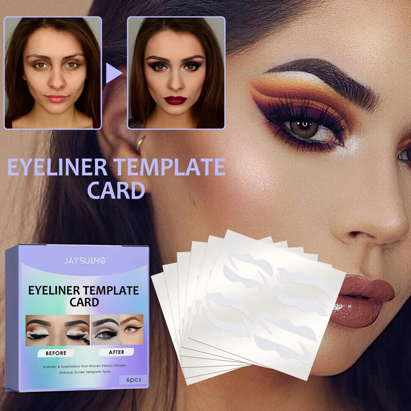 

6 Sheets Quick Eyeliner Eyeshadow Stencils Eye Makeup Fashion Eyeliner Stickers Style Auxiliary Template Beginner's Q7y8