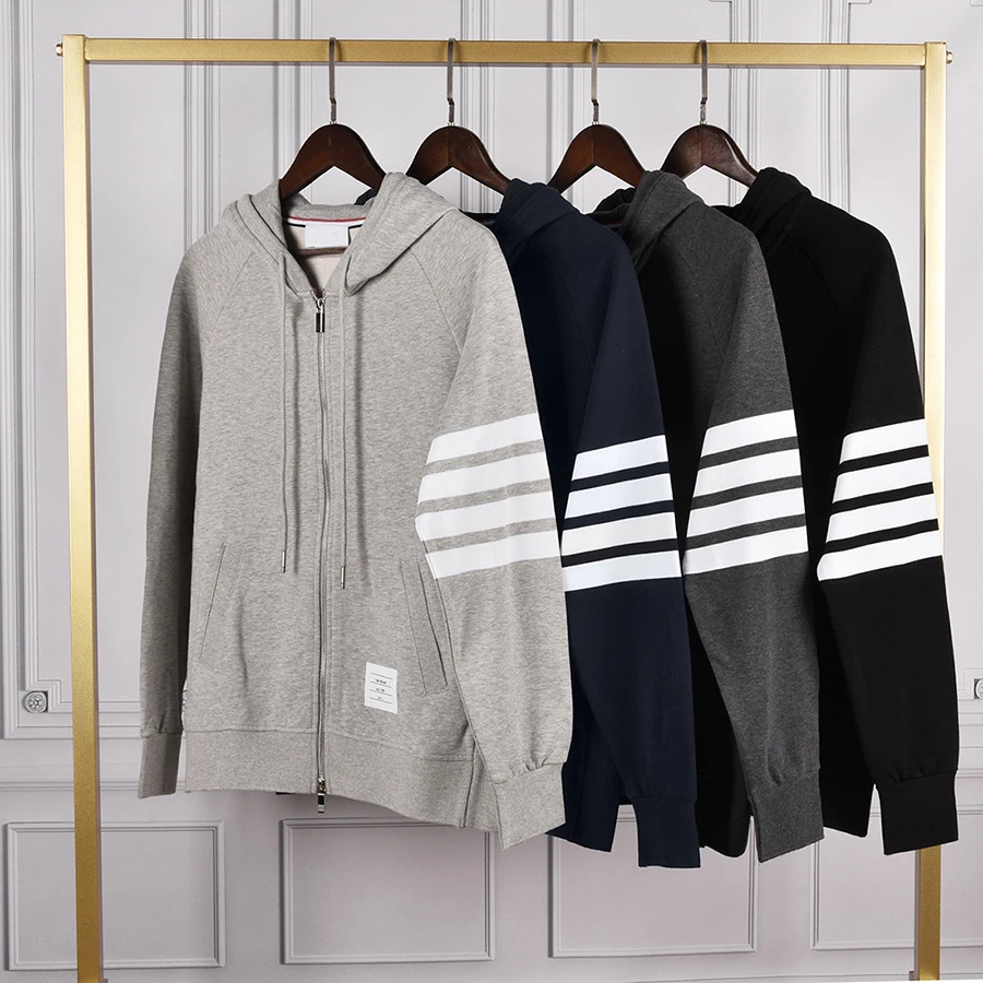 TB Sweatshirts Casual for Man Striped Hooded Cardigan Clothing Cotton Jacket Slim Men Sweatshirt Casual Hoodies Sportswear Coat