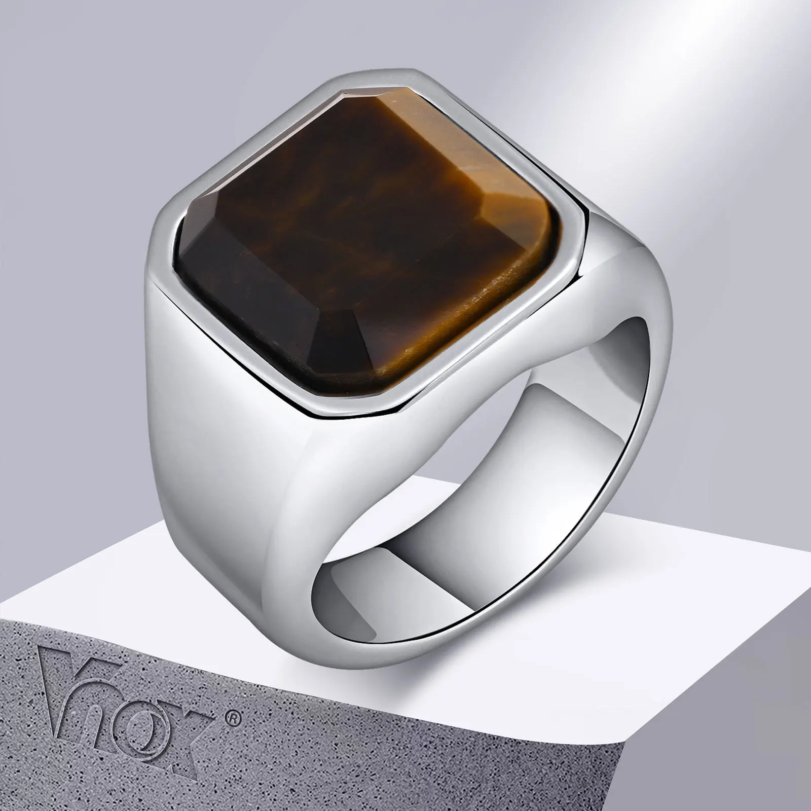 

Vnox Stylish Men Natural Stone Signet Rings, Male Pinky Ring with Square Stone,Rock Punk Stainless Steel Finger Gift Jewelry