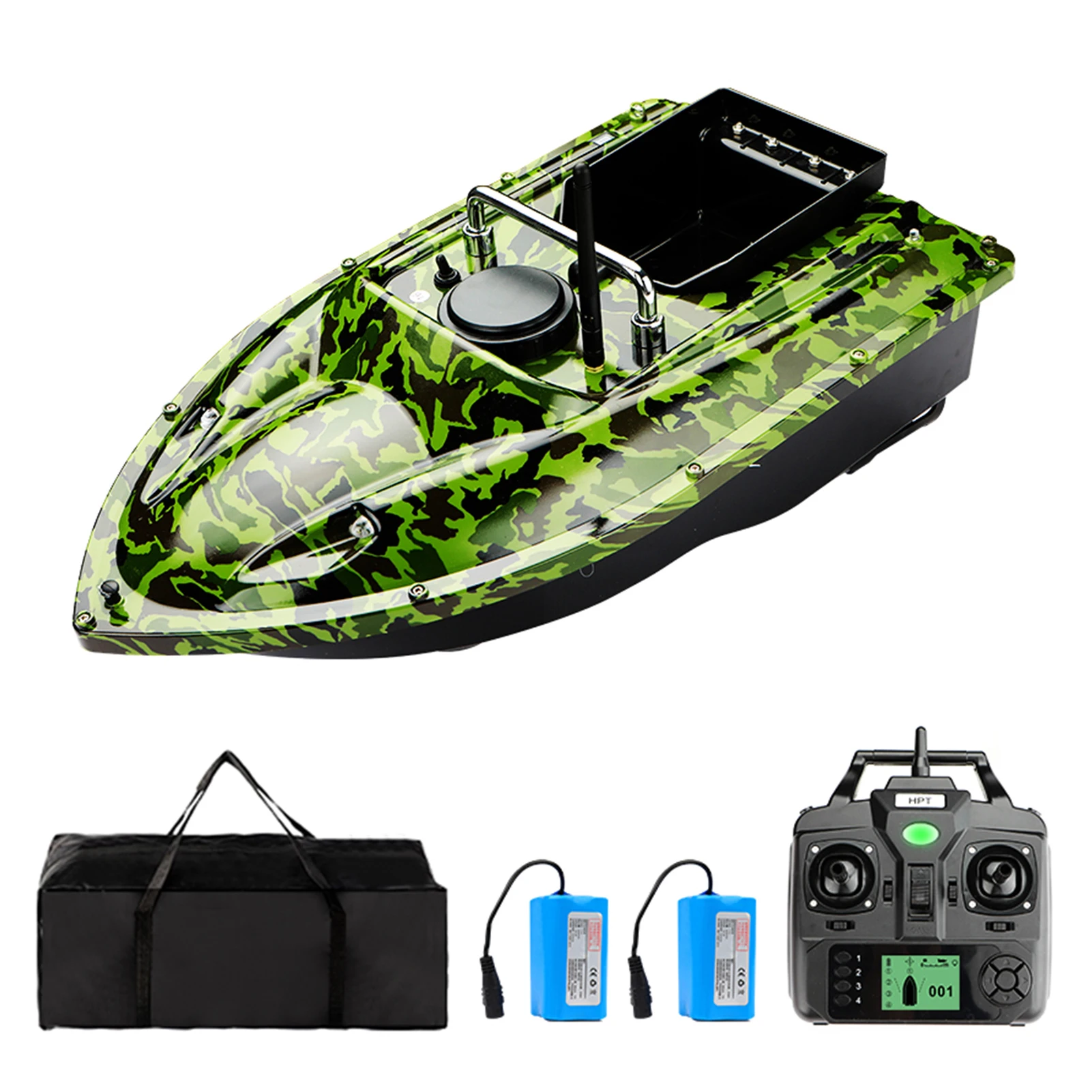 

Remote Control Bait Boat for Fishing 500 Meters Range Double Motor with Night Light Battery Storage Bag Package