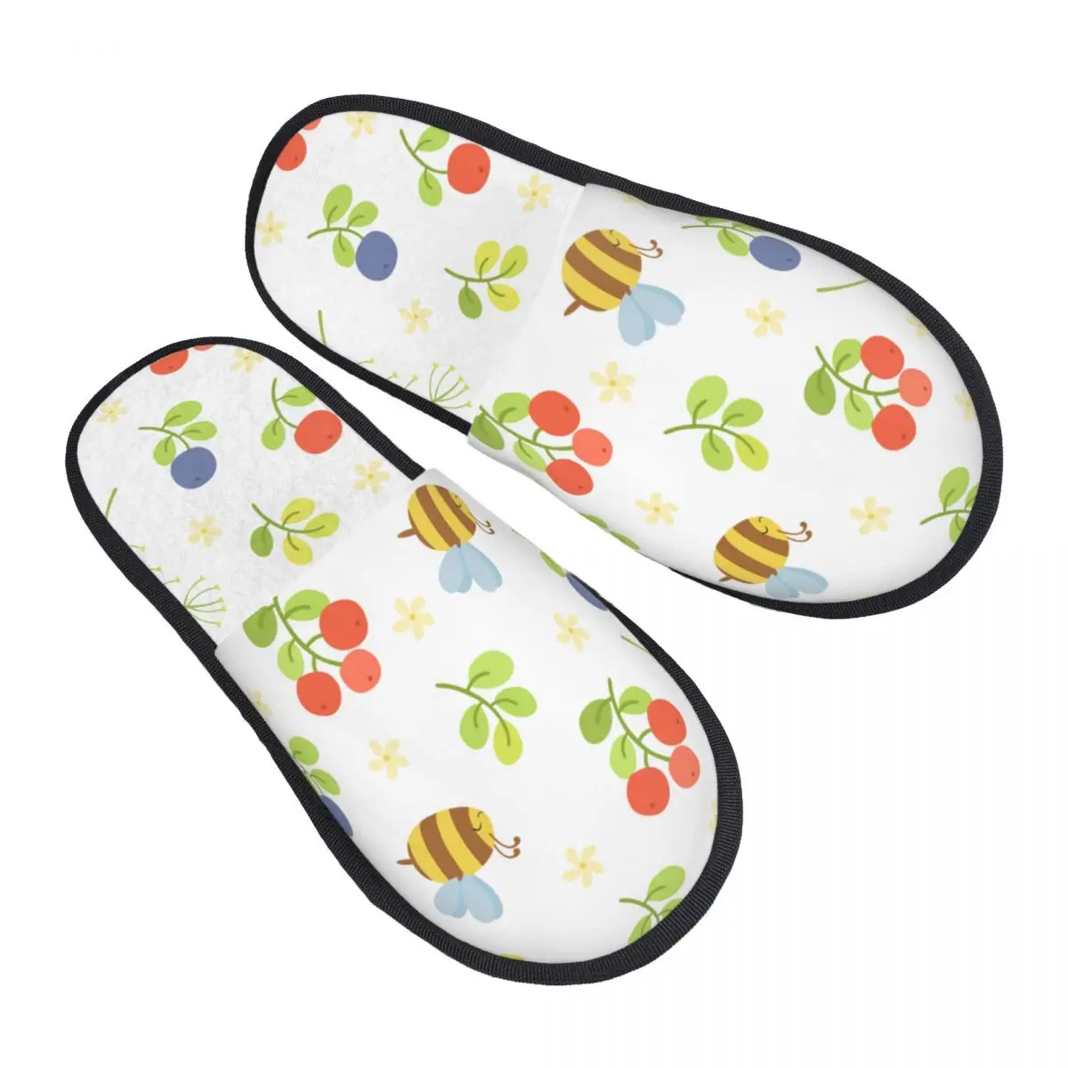 

Winter Slipper Woman Man Fashion Fluffy Warm Slippers Bees Berries House Slippers Funny Shoes