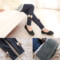 autumn winter warm thicked kids pants lace bow girls leggings children faux jeans trousers