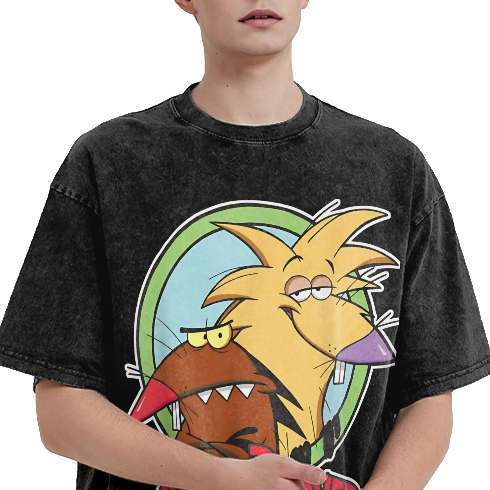 Фото Футболки Angry Beavers Daggett & Norbert Feverish в стиле хип-хоп, с эффектом потертости, с коротким рукавом, в стиле харадзюку, оригинальные, для мужчин и женщин, уличная одежда. №2