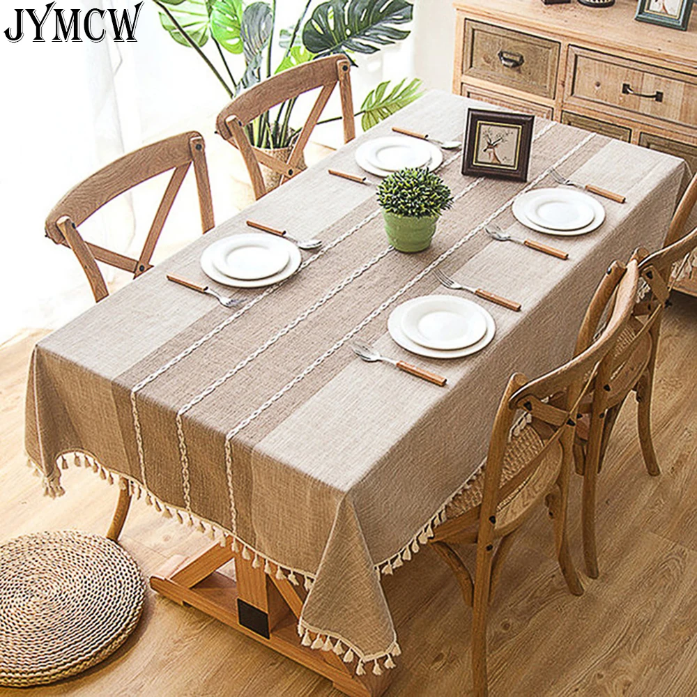

Cotton Linen Tablecloths, Wrinkle Free Anti-Fading Table Cloth, Tassel Rectangle Indoor & Outdoor Dining Table Cover