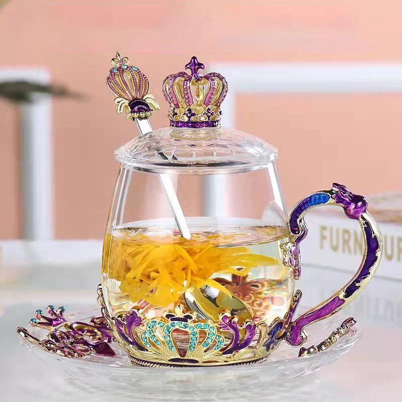 

Creative Crown Enamel Mug Crystal Glass Original Mugs Coffee Cups Cup for Coffee New Year Mugs Drinkware Mug With Lid Tea Beer