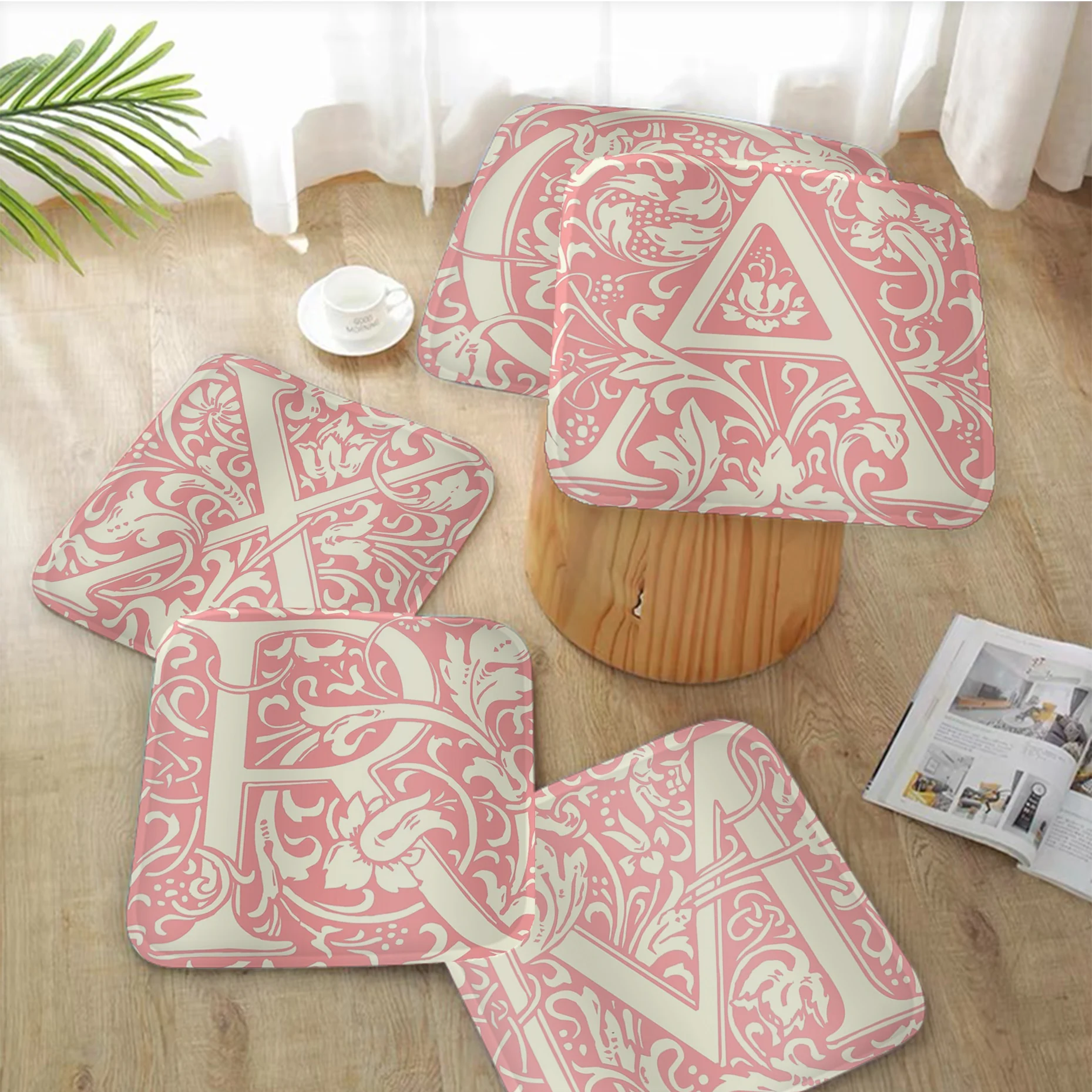 

Flower Pink Letter Four Seasons Seat Cushion Office Dining Stool Pad Sponge Sofa Mat Non-Slip Buttocks Pad