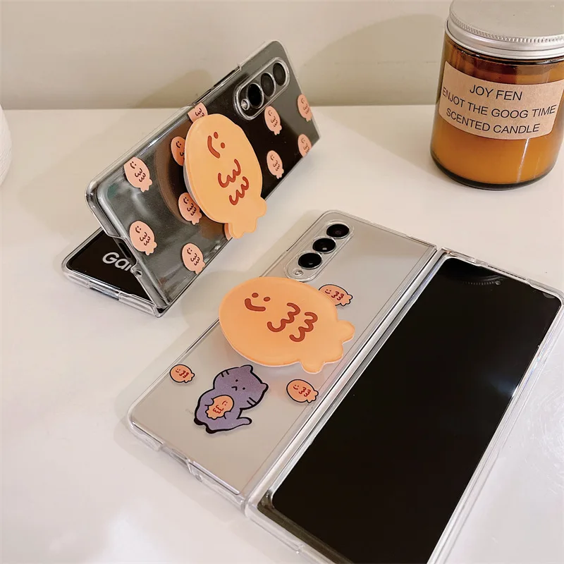 

Cartoon Fish Bracket Mobile Phone Case for Samsung Galaxy Z Fold 3 5G Hard PC Back Cover for ZFold3 Case Protective Shell