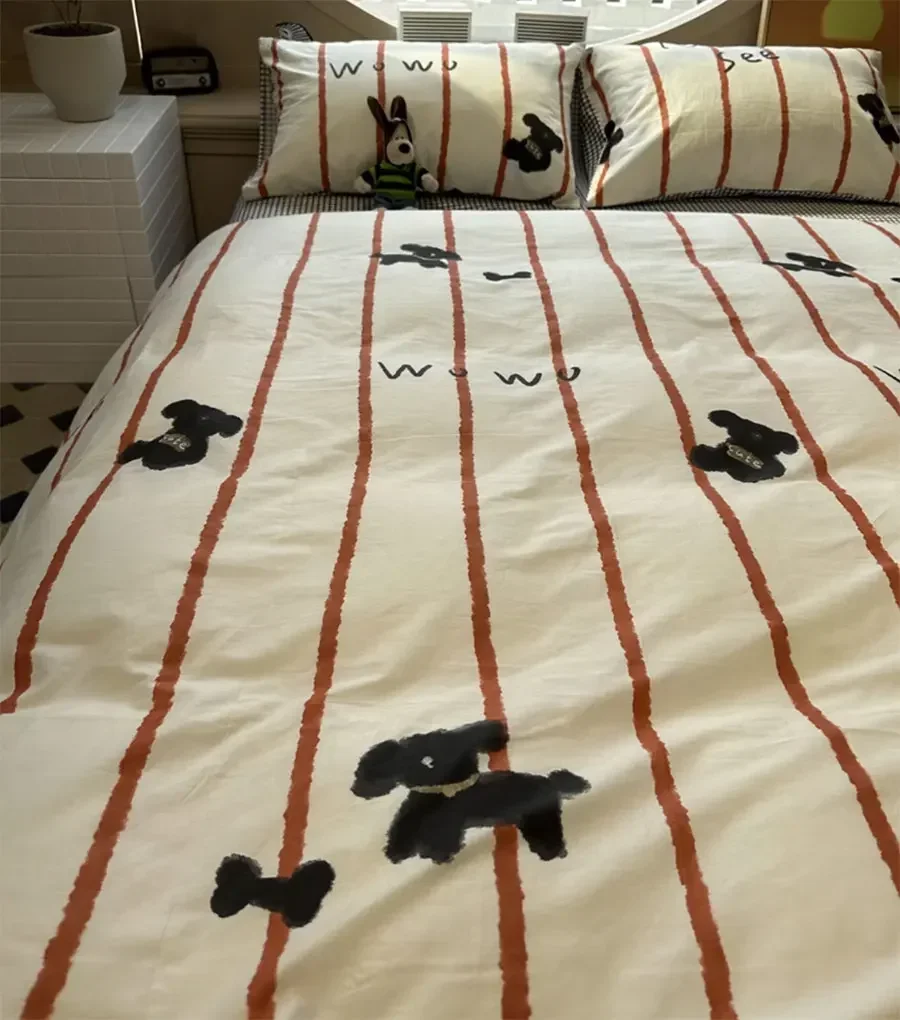 Хлопковое постельное белье Cartoon Teddy Dog Stripes