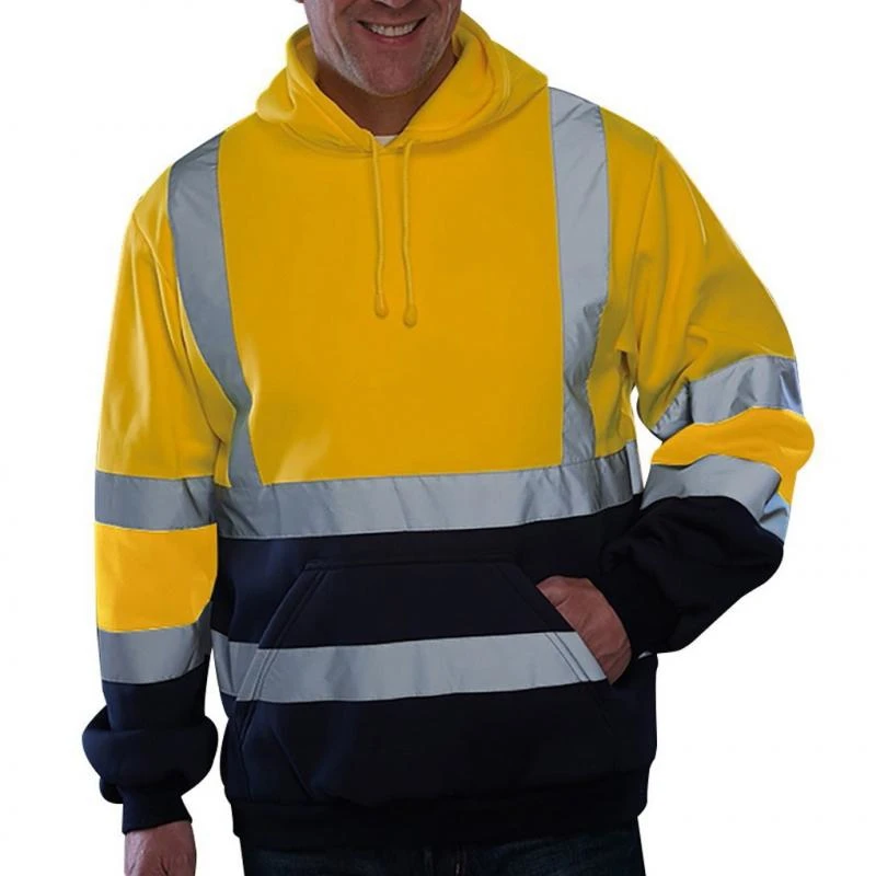 

2023 New Men Reflective Sweatshirt Fashion Striped Long Sleeve Color Matching Hooded High Visibility Pullover Male Plus Size Top