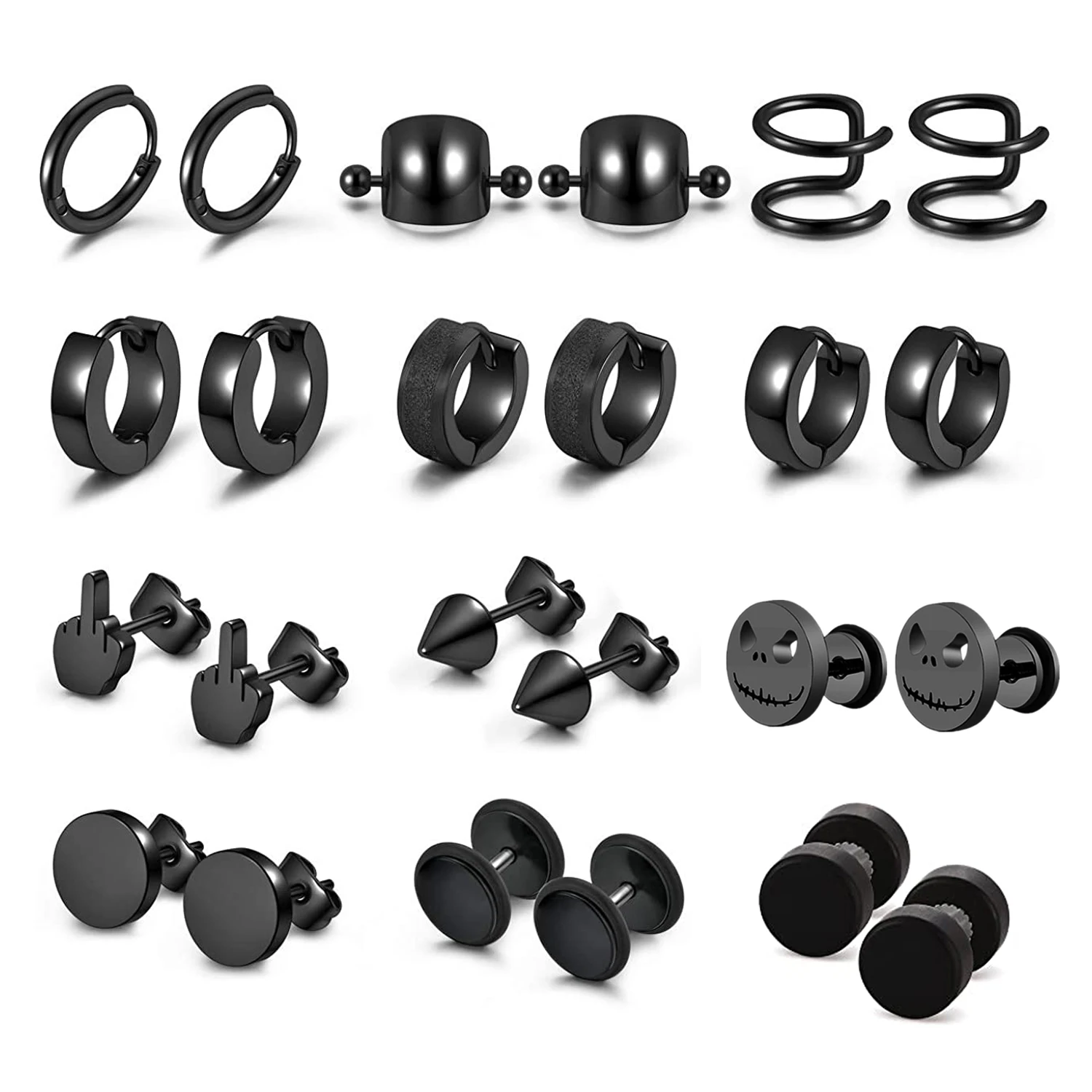 

1 Pair Black Stud Earrings Stainless Steel Huggie Hoop Stud Earrings Set for Men Women Jewelry Piercing Hoop Earrings
