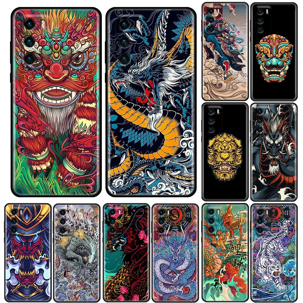 

Phone Case for Huawei P50 P50E P40 P30 P20 P10 Smart 2021 Pro Lite 5G Plus Soft Silicone Case Cover Dragon Tiger Ghost