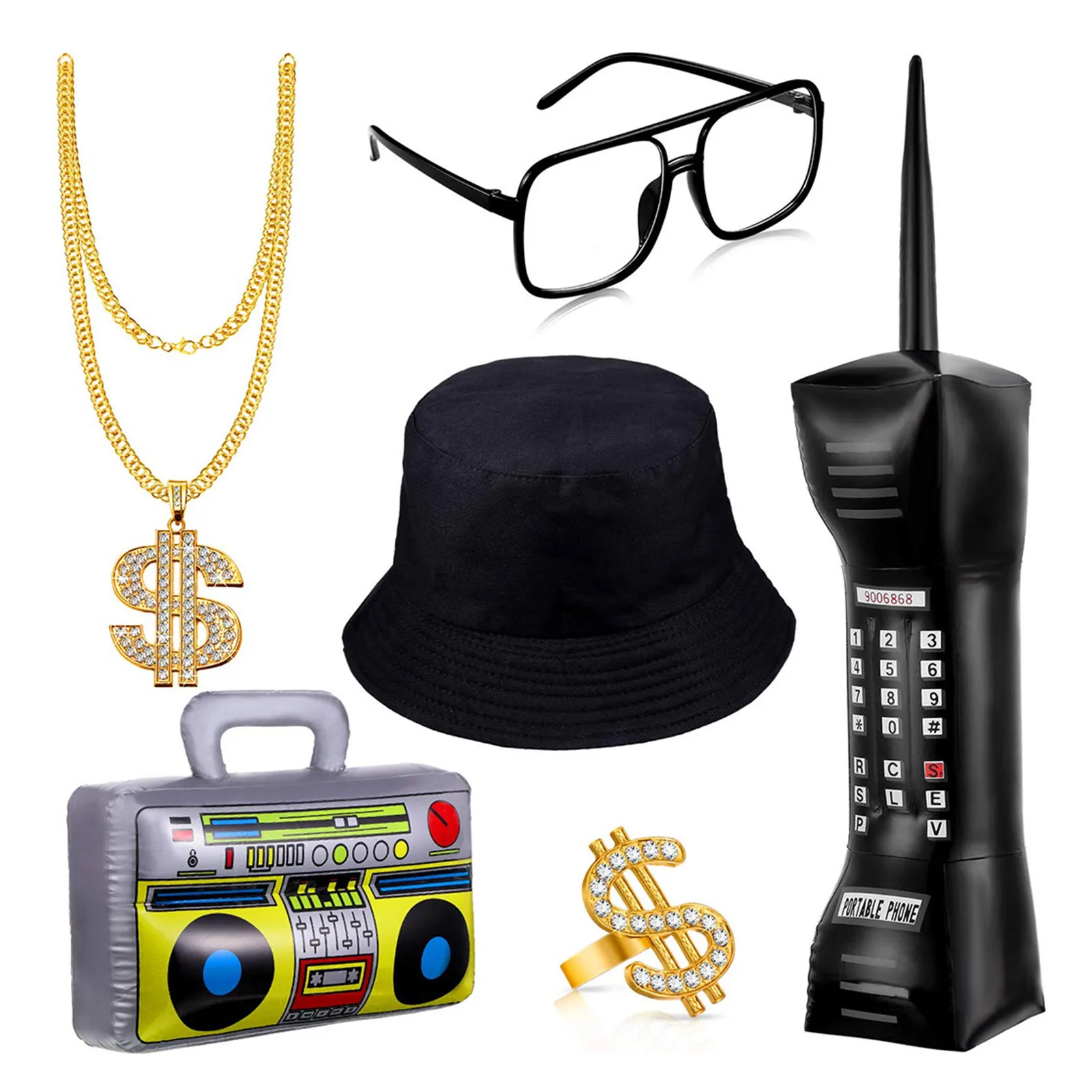 

Retro Hip Hop Themed Birthdays Party Decorations Gold Chain Iatable Radio Boombox Mobile Phone 80s 90s Party Decors Backdrop