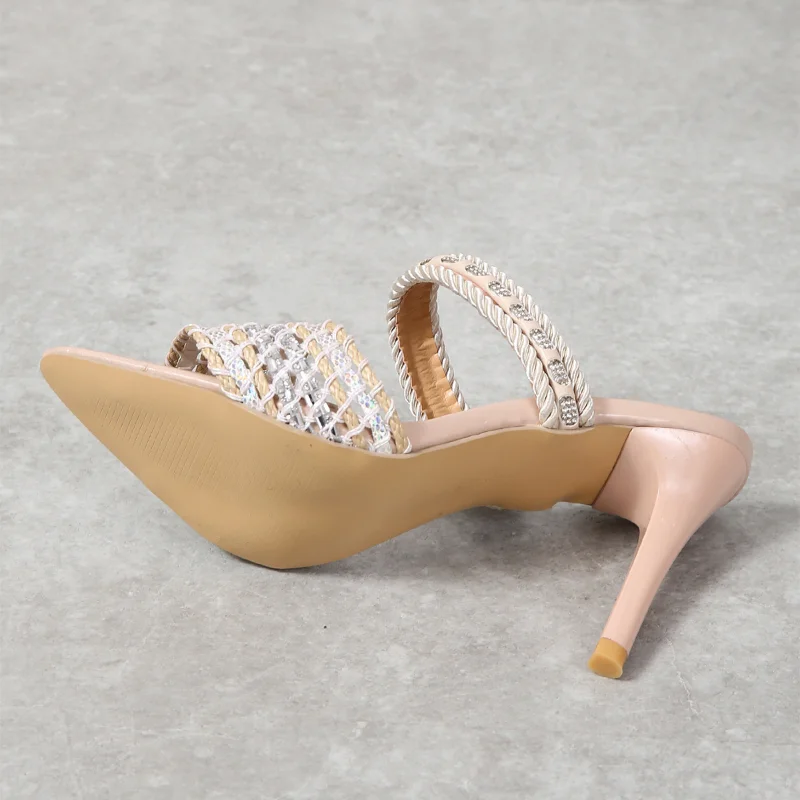 2023 New Fashion Mesh Thin Heels Ladies Shoes Pointed Toed Women Slippers Summer Sexy Women's Shoes Women Sandals Zapatos Mujer