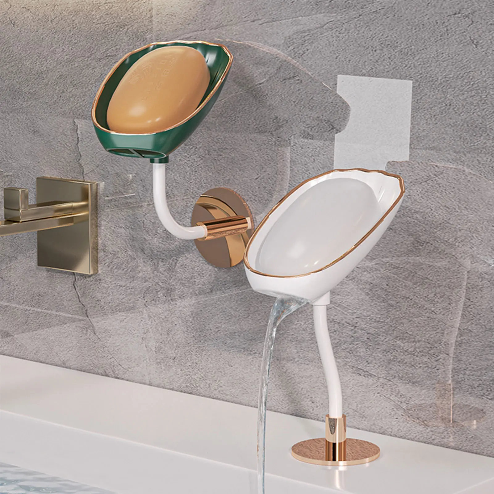 

Soap Box Wall Mounted Non-perforated Mounting Wall Light Luxury Soap Shelf Tray Type Soap Holder Storage Box Bathroom Supplies