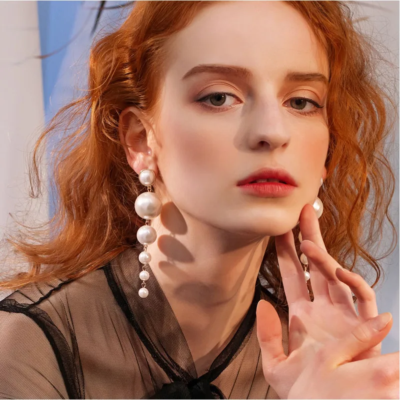 Fashion Elegant Simulated Long Pearl Drop Earrings for Women Trendy Created Big Pear Earrings Korean Jewelry Gifts Wholesale