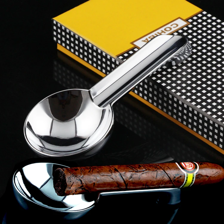 

Cohiba Metal Ashtray Home Spoon Style 1 Tube Cigar Holder Ash Tray Travel Outdoor Smoking Cigar Ashtrays