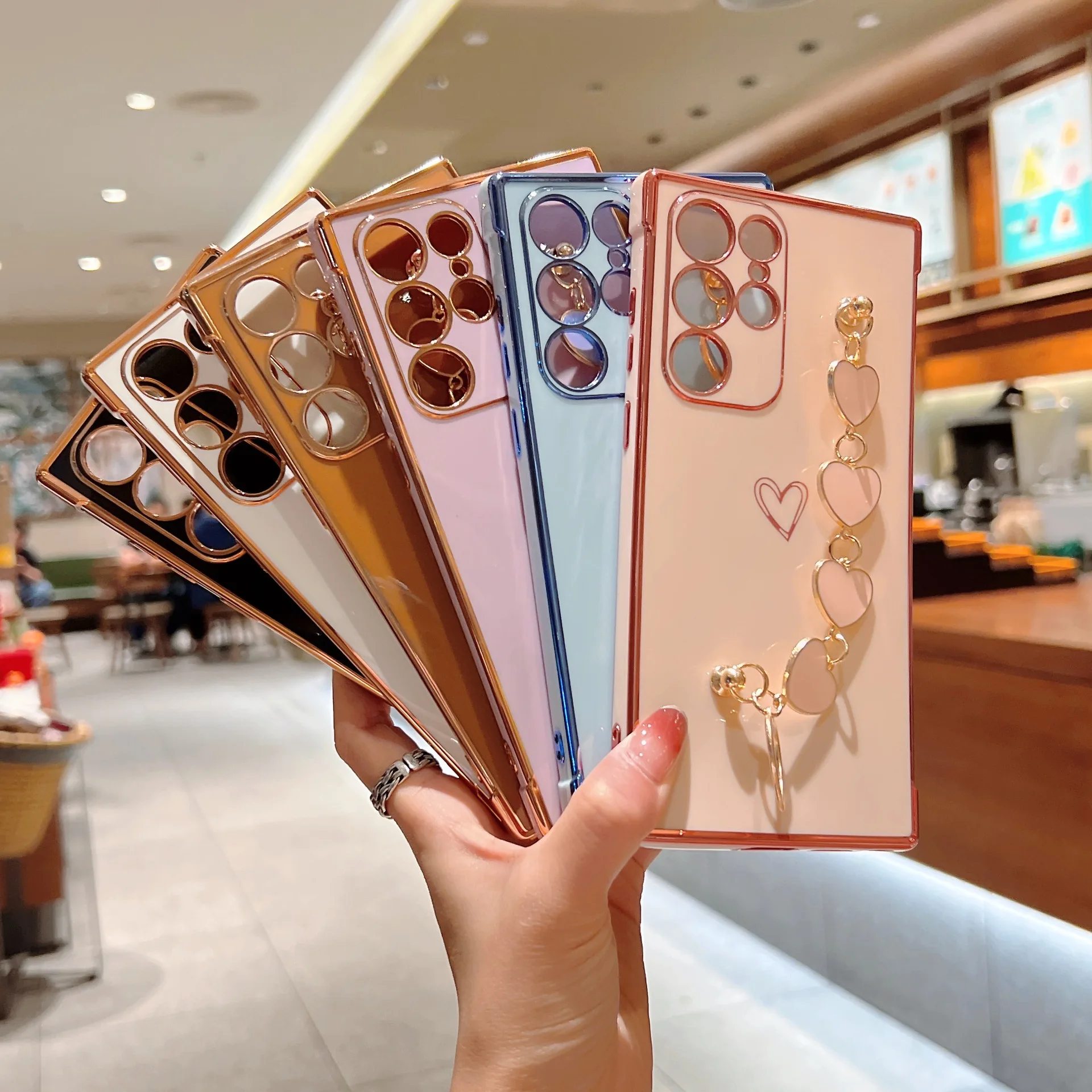 

Electroplating Love Phone Case For Samsung S23 S22 Ultra S21 Plus A73 A52 A53 A12 A13 5G Bumper Shockproof Cover Fundas Coque