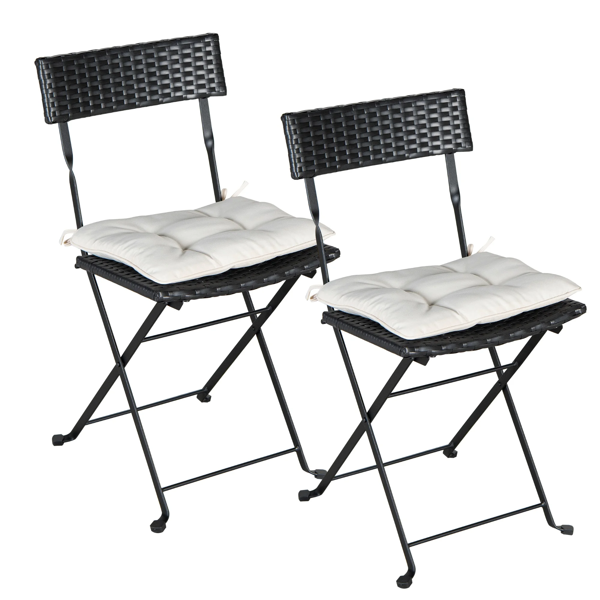 

PE Rattan Folding Chair Set of Two Pieces Outdoor Wicker Chairs with Beige Cushion Courtyard Yard Balcony Patio Furniture