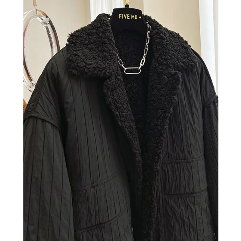 Женская зимняя теплая двусторонняя куртка из овечьей шерсти