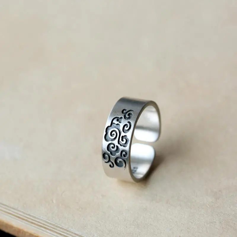 

[Auspicious Clouds.].] Thai Silver 925 Sterling Silver Ornament Handmade Matte Vintage Ring Rings-Open Ring for Women