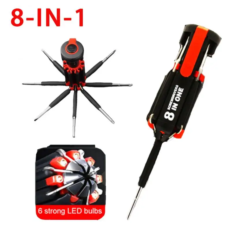

8 In 1 Screwdriver With Led Lamp Car Portable Outdoor Multifunctional Screwdriver Flashlight Car Repair Multitool Tool