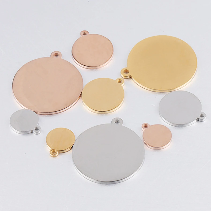 

10pcs 8-25mm Stainless Steel Charms Round Dog Tag Pendant Stamping Blank Gold Color Pendants for Necklace Jewelry Making DIY