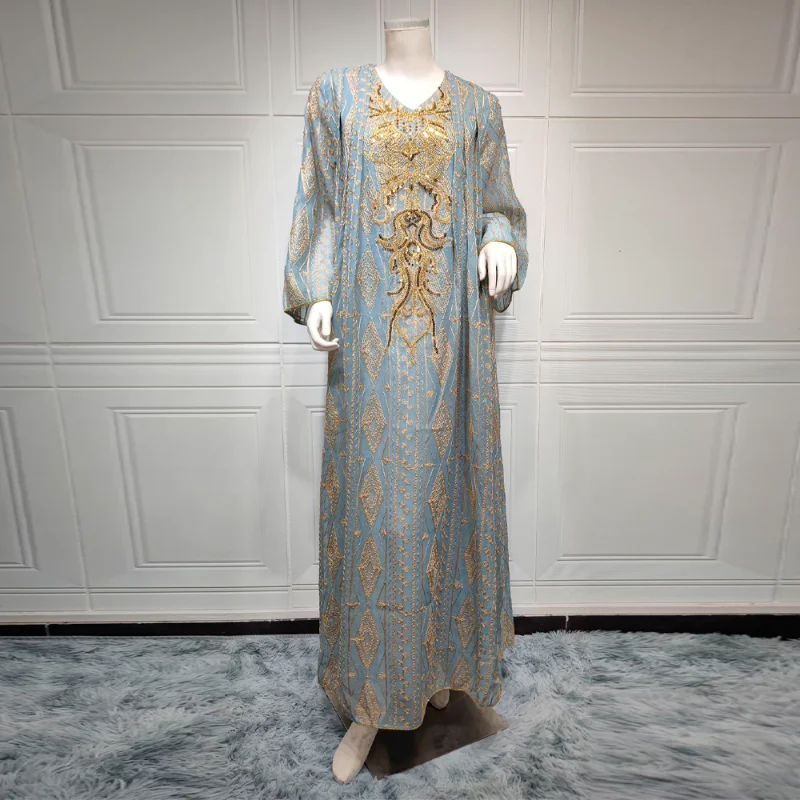 Jalabiyat Ramadan 2023 Women Abaya Dubai Luxury Sequin Long Dress Party Evening Gown Moroccan Caftan Robe Femme Musulmane