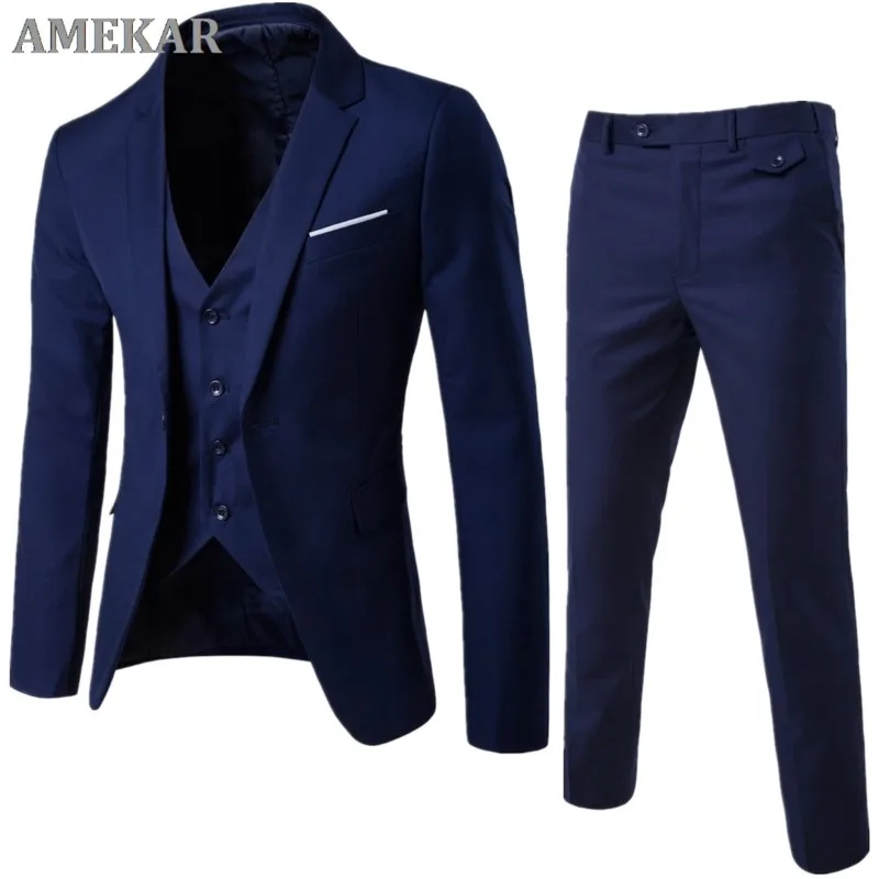 Men 's Classic 3piece Set Suit Wedding Grooming Slim Fit Men Suit Jacket Pant Vest Black Gray Blue Burgundy Plus Szie S-6XL
