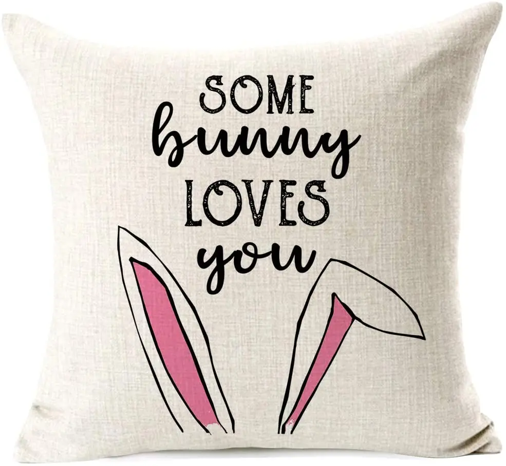 

Some Bunny Loves You Greeting Girl Home Decor Cotton Linen Easter Pillow Covers Throw Pillow Case Cushion Covers